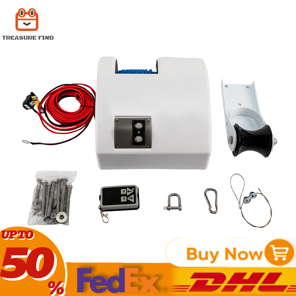 Cabrestante de anclaje eléctrico de 12V, cabrestante de barco con Control remoto marino, capacidad de carga de 45 libras, para operaciones de anclaje de caída