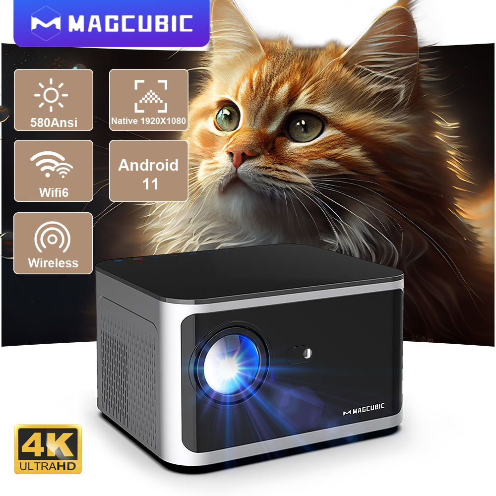 Magcubic android 11 4k projetor inteligente 580ansi 1920*1080p full hd wifi6 bt5.0 allwinner h713 controle de voz cinema em casa teatro