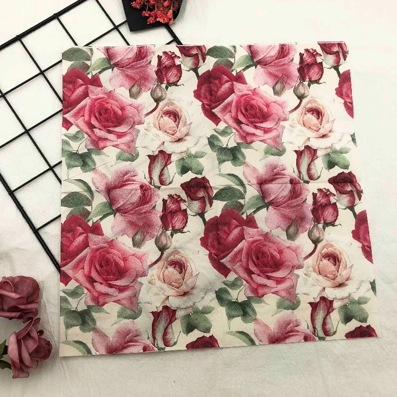 20 ピース/パック 33*33 センチメートル 2 層ニューローズカラフルなプリントナプキン結婚式ホテル正方形紙ナプキンプレースマット蝶骨バート紙