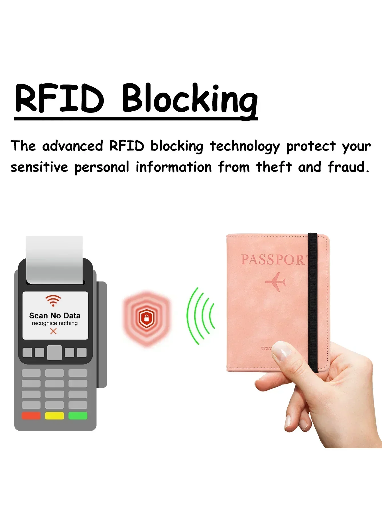 Capa de cartão de couro com bloqueio RFID, porta-passaporte, carteira, acessórios de viagem para mulheres e homens