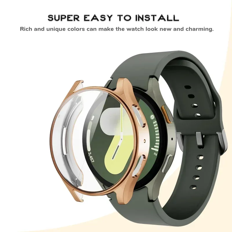 TPU-Hülle für Samsung Galaxy Watch 7-6-5-4-FE 40 mm 44 mm, vollständige Schutzhülle, Silikon-Stoßstange, Displayschutzfolie, Uhrenzubehör