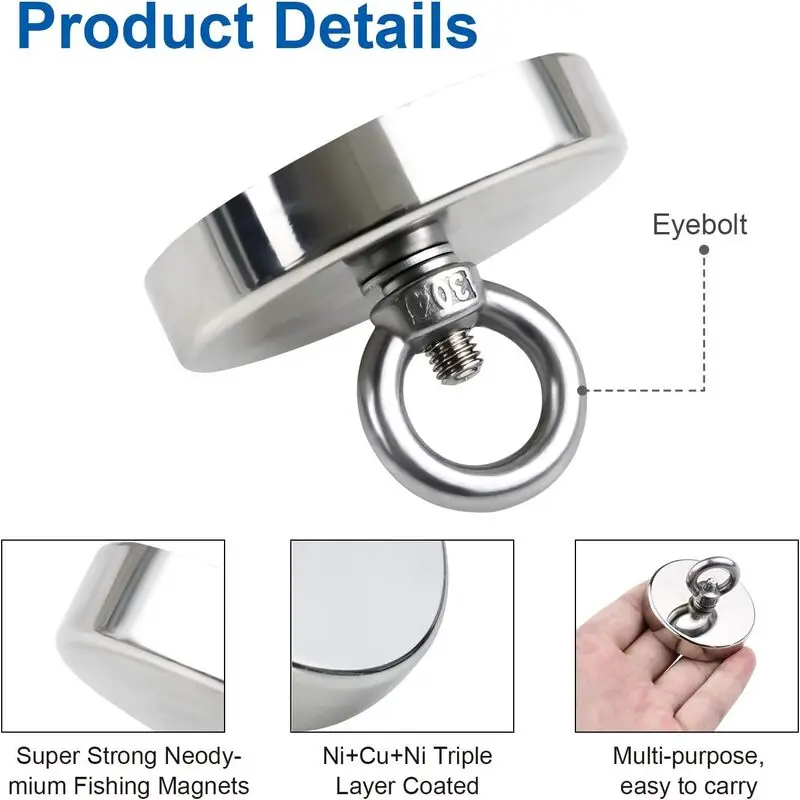 Ganci magnetici da pesca al neodimio super resistenti Magnete resistente N52 con fori svasati Magneti per ricerca di salvataggio con bullone ad occhiello