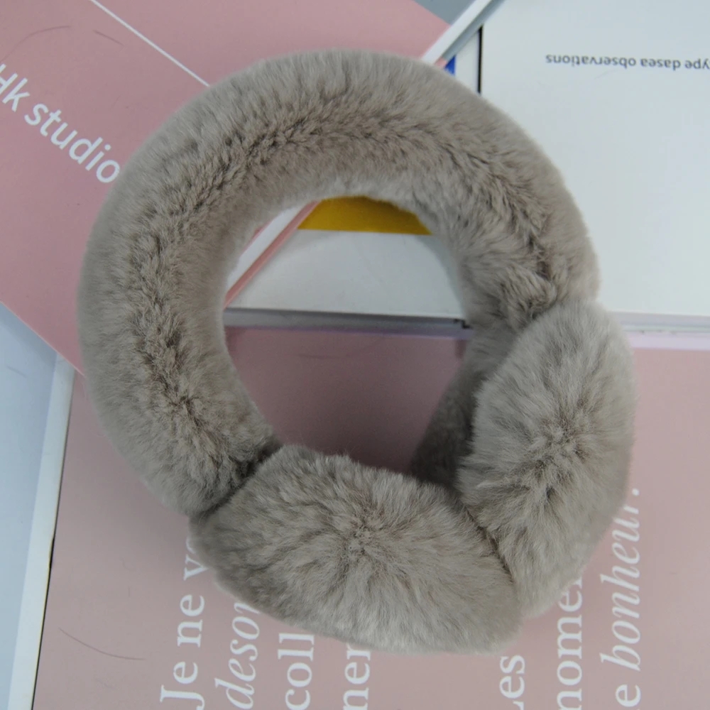 Real Rex กระต่ายขนสัตว์ Earmuffs ผู้หญิงกระต่ายขนสัตว์ Earmuff คริสต์มาสของขวัญ Plush FUR Earflap ฤดูหนาว WARM Earmuffs Unisex