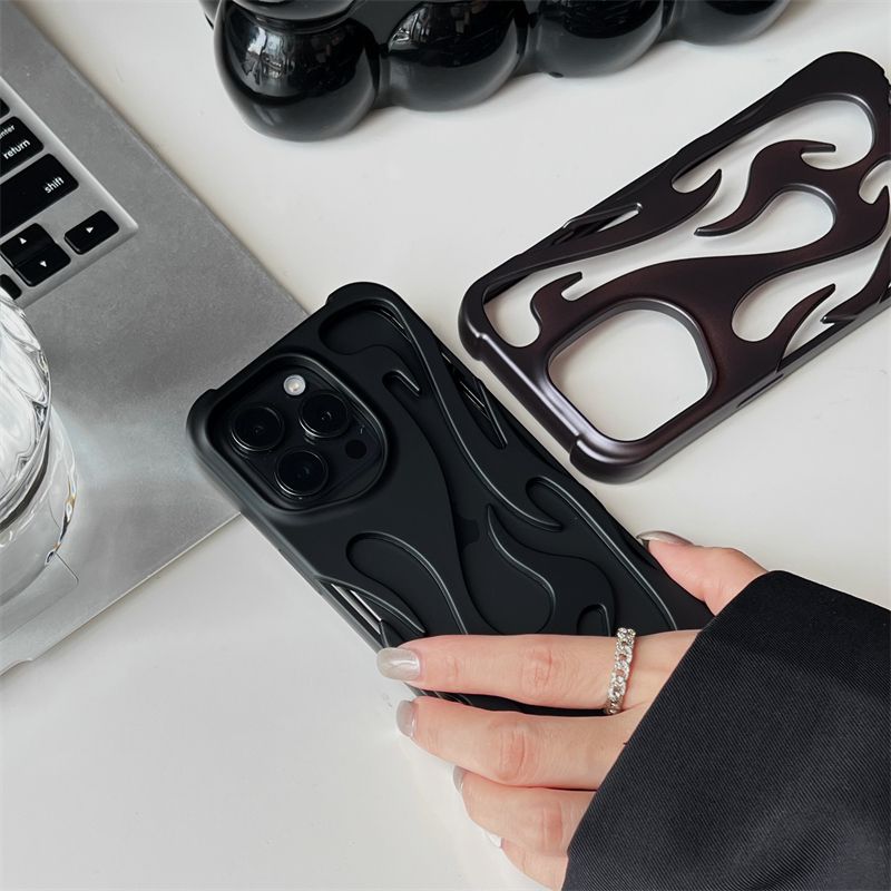 New 3D Flame pattern Hollow Slim Phone Case for iPhone 16 15 14 13 12 11 Pro Max 16E 15 14 16 Plus Shockproof Protective Cover
