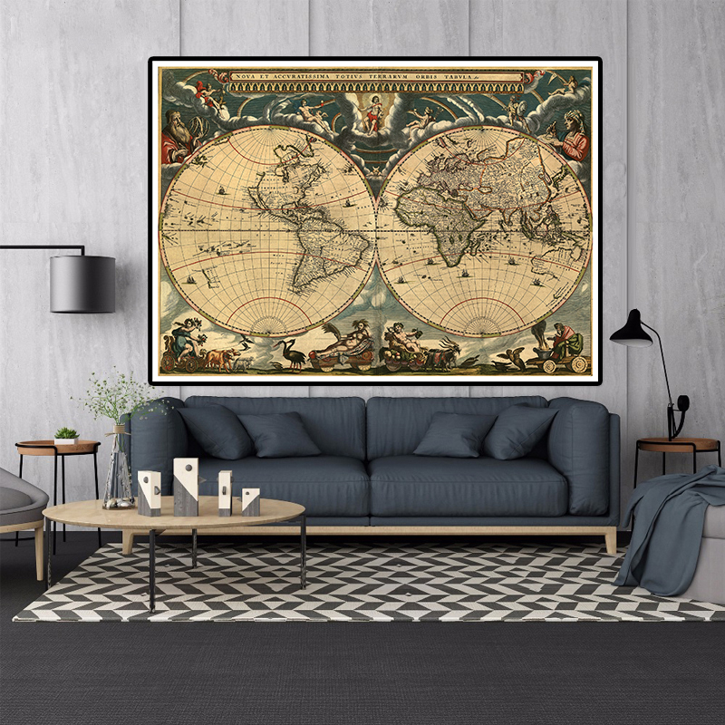 150*100cm 중세 라틴 포르투갈어 장식 벽 아트 포스터 거실 홈 장식 학교 용품과 빈티지 세계지도