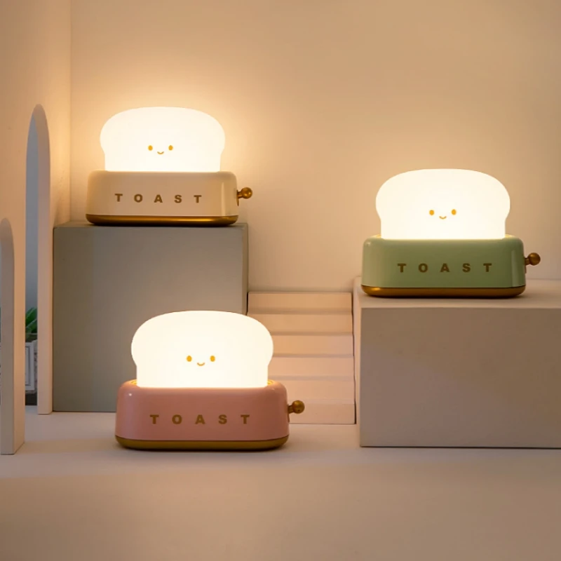 Ins estilo torradas fabricante luz noturna criativo quarto cinto de cabeceira com luz cronometrada fora de carregamento lâmpada de mesa led presente de aniversário