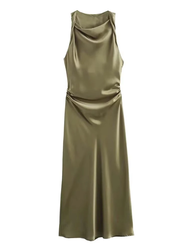 Satin Lange Kleider für Frauen 2024, Sommer Slip Midi Kleid Frau Sexy Abend Party Kleid Ärmellose Weibliche Elegante Kleider