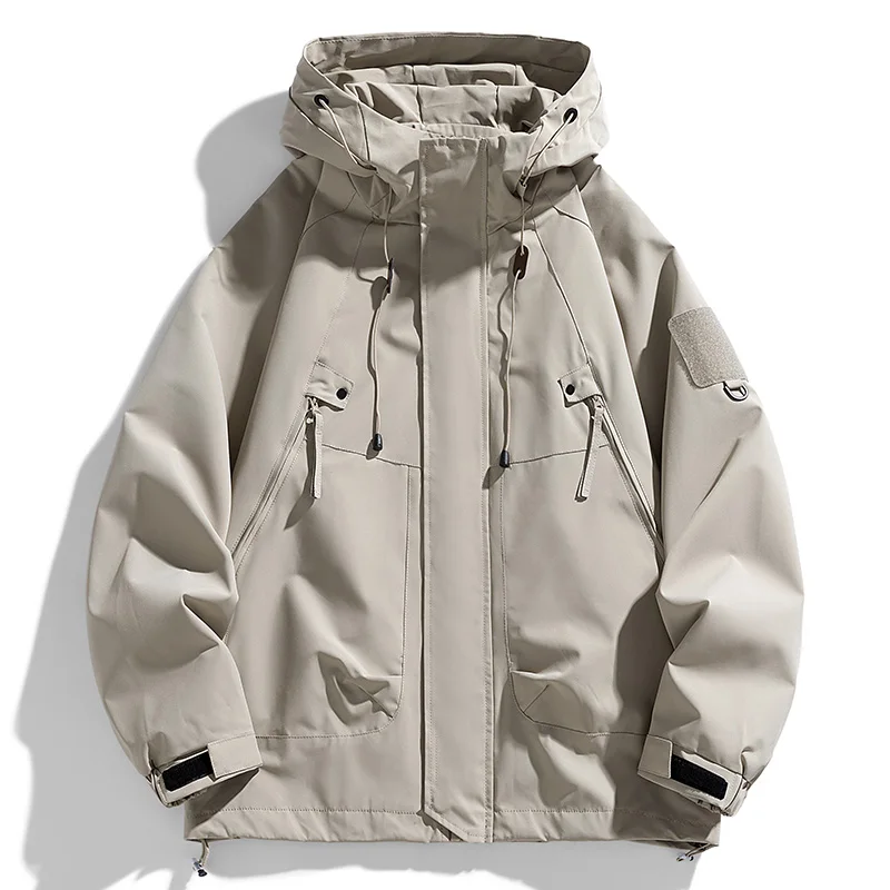 Blusão masculino jaqueta com capuz casaco com zíper carga impermeável preto bombardeiro acampamento solto fino softshell com capuz jaqueta de caminhada