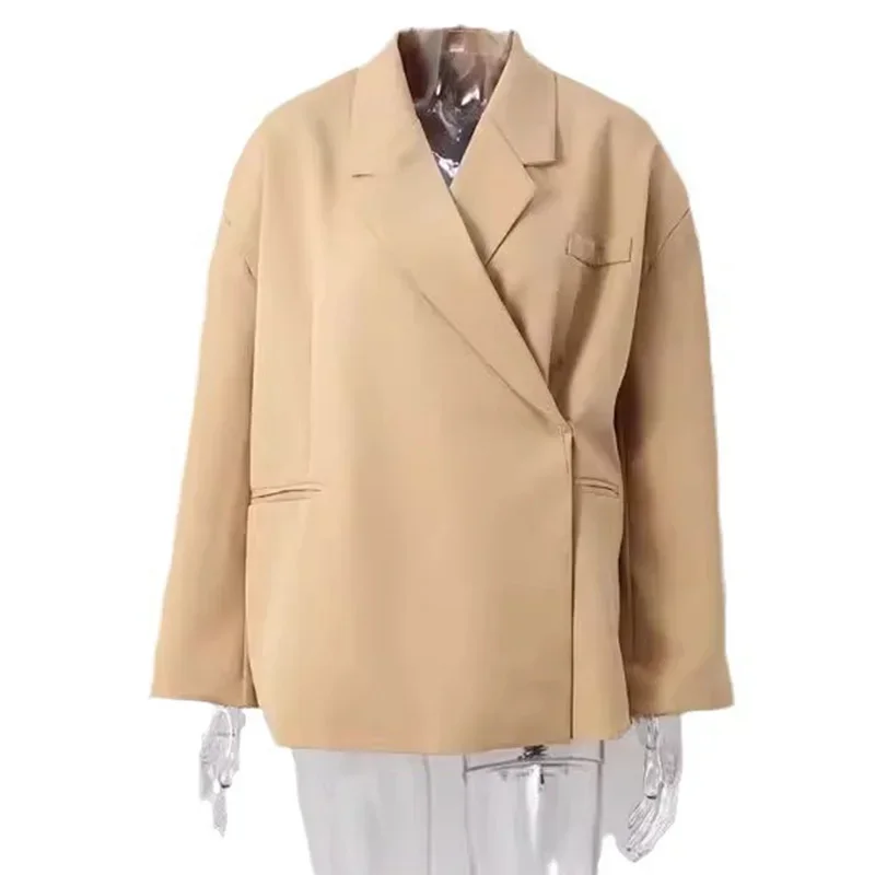 Fashion Casual Thin Suits Blazer Coat Women Solid Lapel Office Loose Lady Jacket Autumn Oversize Chic Pocket Female Outerwear