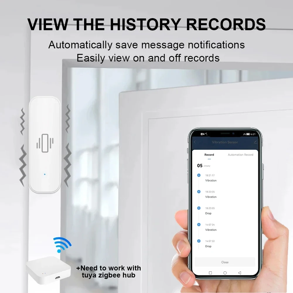 Smart ZigBee Vibration Sensor App Monitor Home Security Protection Motion Shock Alarm Support Tuya Smart Life Zigbee2MQTT