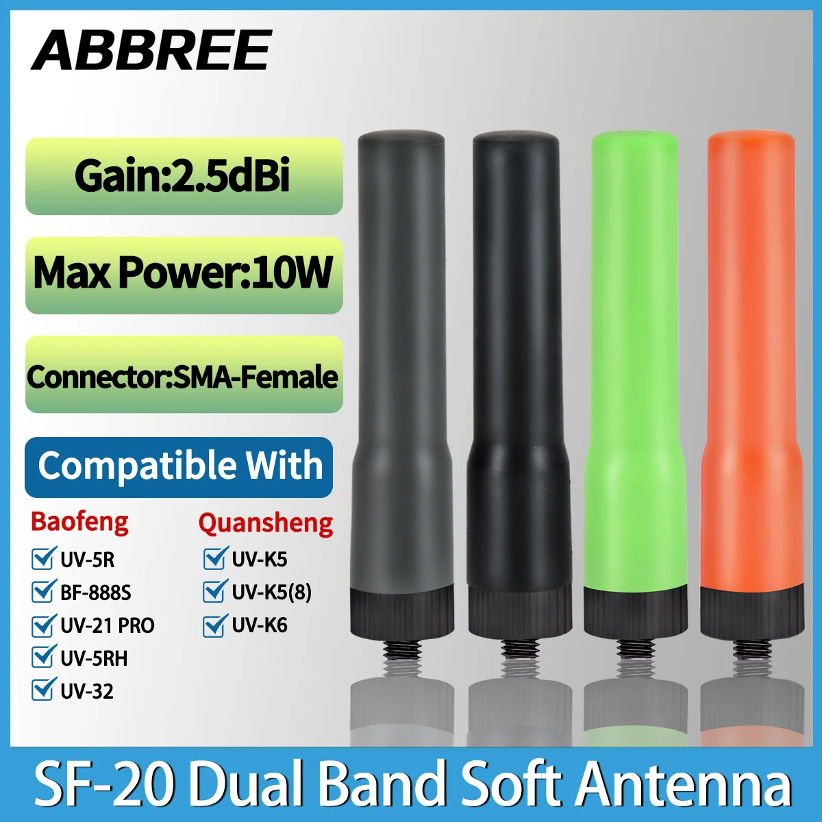 ABBREE SF-20 Mini miękka antena dwuzakresowa VHF UHF SMA-żeńska do Baofeng UV-32 UV-5RUV-21 PRO Quansheng UV-K5 8 Walkie Talkie