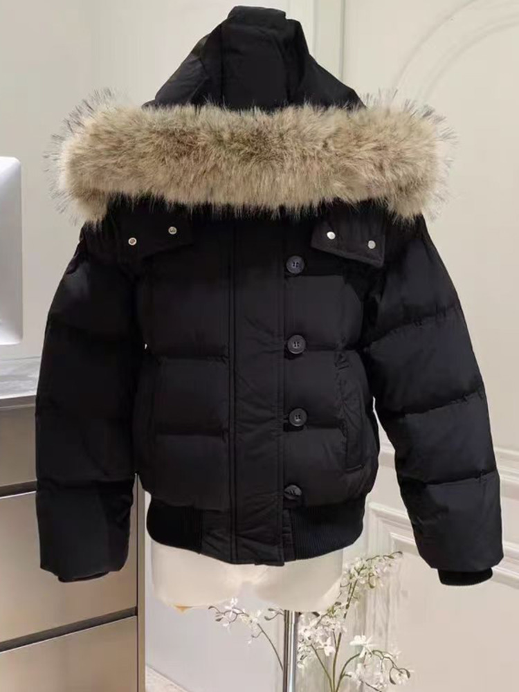 Herfst Winter Bont Capuchon Vrouwen Bovenkleding Dikke Dowon Katoen Gewatteerde Slanke Korte Parka Vrouwelijke Cropped Puffer Bubble Jas