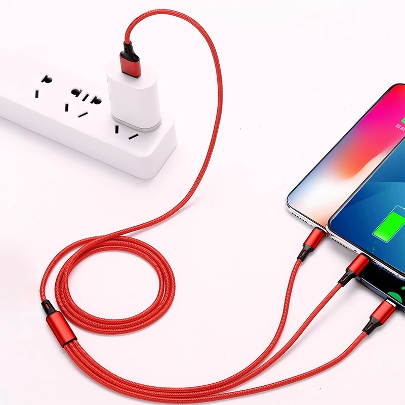 USB-зарядное устройство 3 в 1, кабель для быстрой зарядки типа C, мульти-кабель для зарядного устройства Micro IOS для iPhone, Huawei, Samsung, нейлоновый плетеный шнур