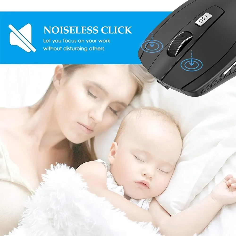 Rato sem fio silencioso 2.4g portátil móvel óptico escritório mouse ajustável dpi níveis para notebook computador portátil macbook
