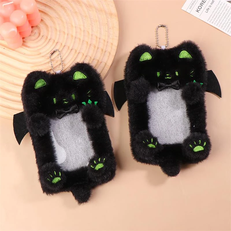 Idol Photo Protective Cover Student Card Holder Cartoon Black Cat Plush Card Holder Photocard Case Bag Keyring Pendant Gift