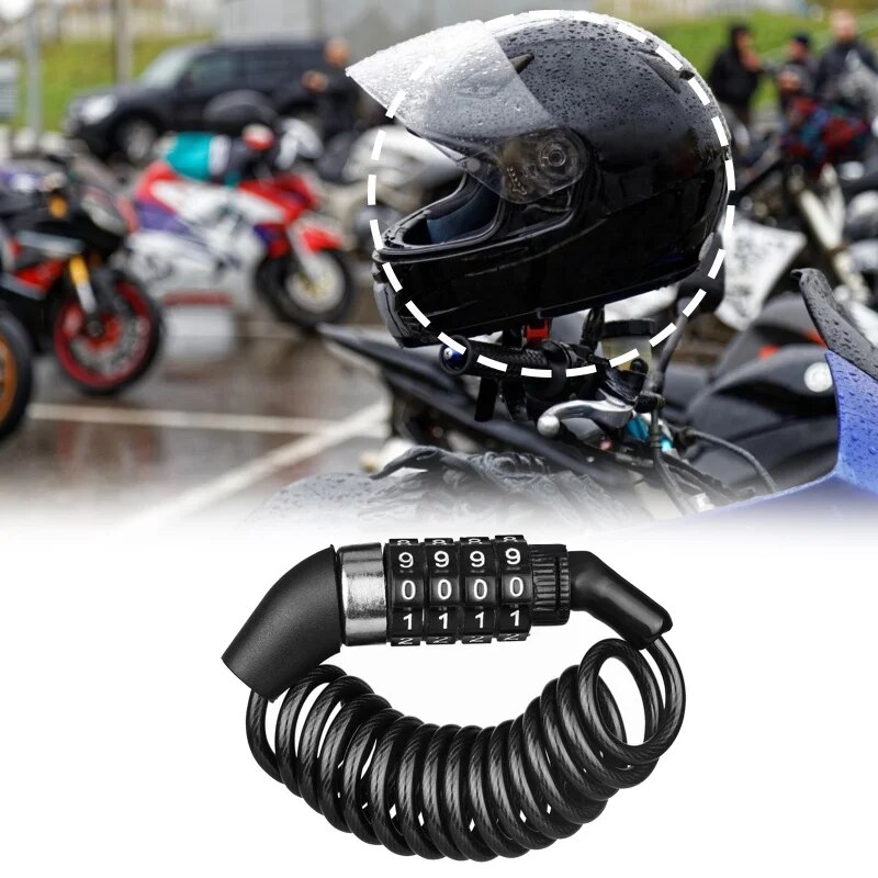 Anti-Theft Motocicleta Cadeia, Combinação de senha de 4 dígitos, Capacete Lock, Segurança, Bloqueio do cabo portátil, Durable Wire Rope, Bicicleta