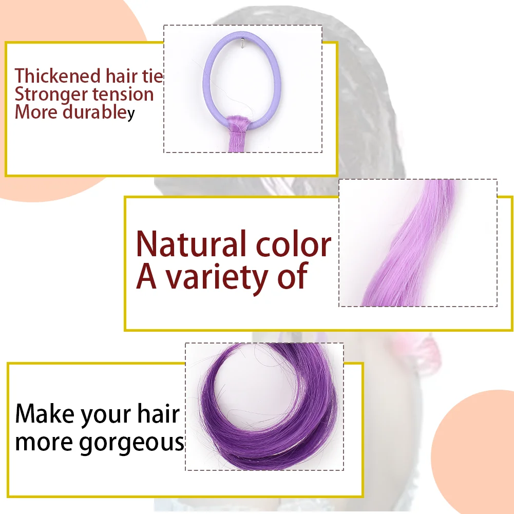 Extensiones de cabello de colores, extensiones de cabello de colores ligeros sintéticas de 14 "para niños, extensión de cola de caballo rizada con lazo elástico
