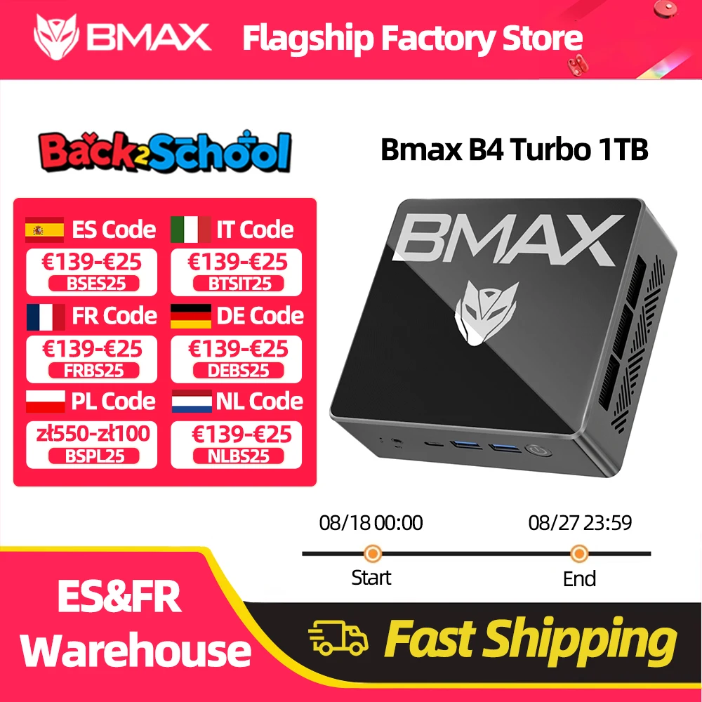 BMAX MaxMini B4 Turbo MINI PC 16 GB DDR4+ 512 GB/1 TB Intel ®   Wi-Fi Bluetooth 5.0 dual band N150 Windows 112,4 GHz/5 GHz di 13a generazione