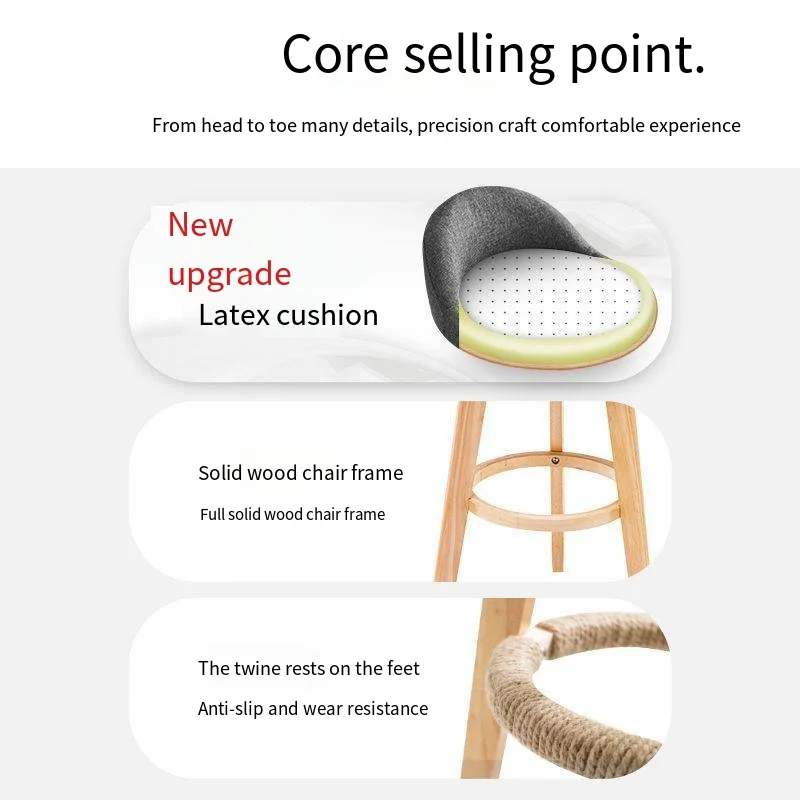 Bar Height Bar Stools Without Back Wooden Tall Stools for Kitchen Island Modern Bar Chairs Cotton and Linen Barstools  Furniture