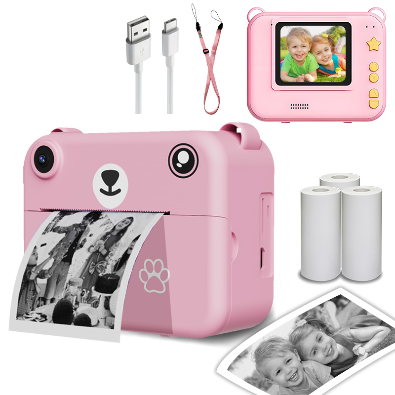 детская мгновенная камера, игра, видео и фотография | двойные камеры | Аккумулятор 1500 мАч, USB-кабель для зарядки и ремешок, подарок на день рождения на 4+