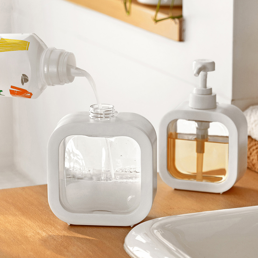 Botella dispensadora de jabón de gran capacidad, botella de prensa de plástico transparente visible, adecuada para viajes, cocina, baño
