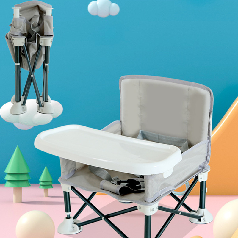 Silla de comedor portátil plegable para bebé con placa, cinturón de seguridad, silla de playa para niños, asiento de alimentación cómodo para acampar para niños