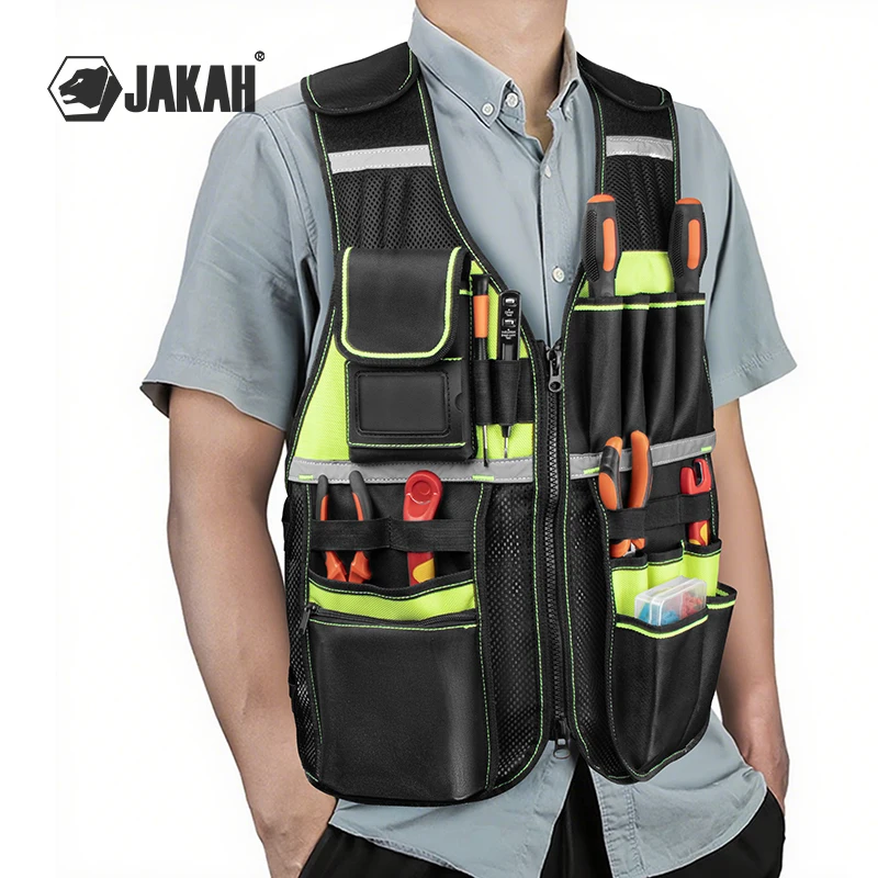 Workwear Allround Work Tool Vest Safety Vest with Multi-pockets and Zipper Heavy Duty Tool Vest for Electricians