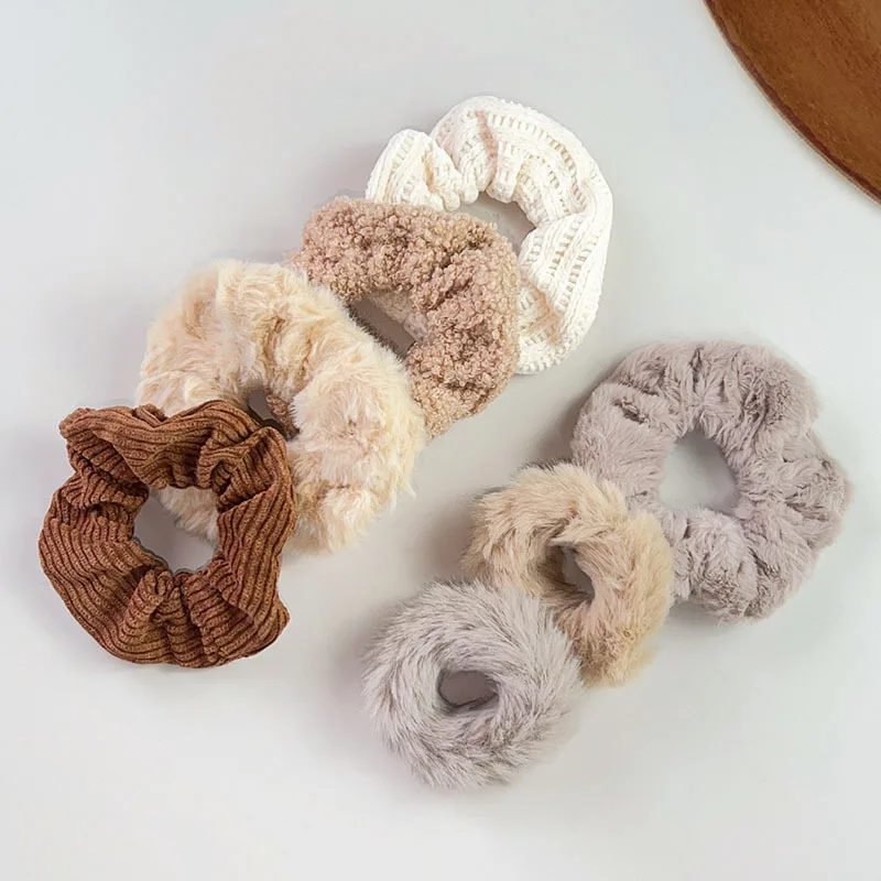 7 pçs/set feminino conjunto de elásticos de cabelo de pelúcia sólida faixa de cabelo para meninas titular rabo de cavalo faixas de borracha laços de cabelo acessórios para o cabelo