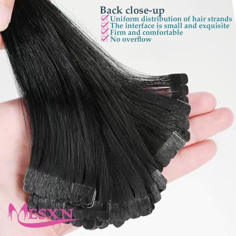 Mini cinta recta en extensiones de cabello humano, extensión de cabello Natural Real de 16 "-24", cinta Invisible negra, marrón y rubia para salón