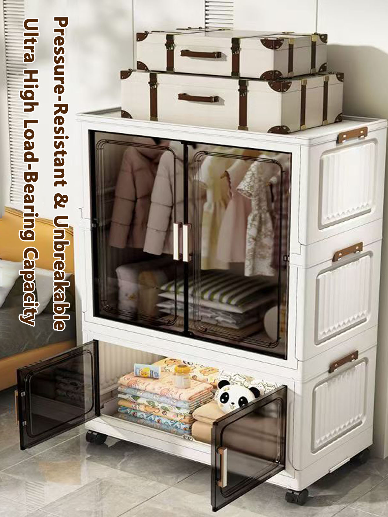 Multi-Functional Folding Storage Cabinet with Doors for Home Office Kitchen Bathroom Organizer White Black Gray