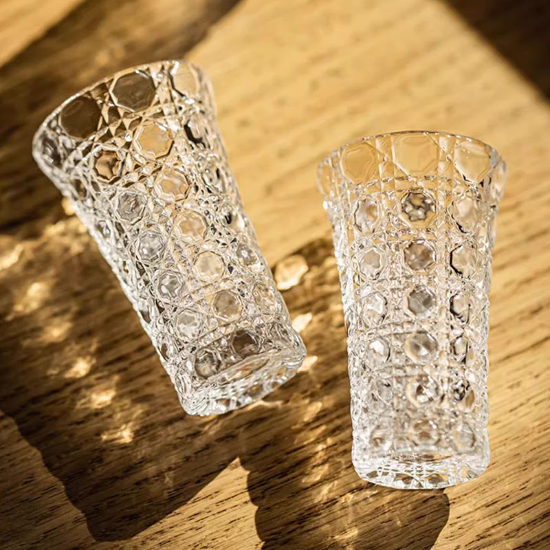 Set kaca anggur Relief Retro 6 gelas minum wiski Vodka cangkir minuman keras pesta cangkir Espresso cangkir bening untuk Sake Soju Brandy