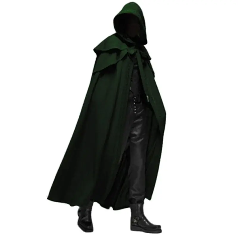 Manteaux noirs amples à capuche, Vintage médiéval, Trench coupe-vent Chic, longue Cape d'hiver, Poncho gothique pour hommes, Cosplay de moine