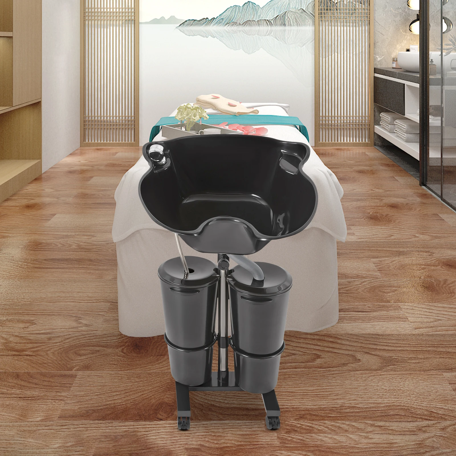 Lavabo mobile per capelli regolabile in altezza per lavabo portatile per shampoo spa da salone con 2 secchielli per l'acqua