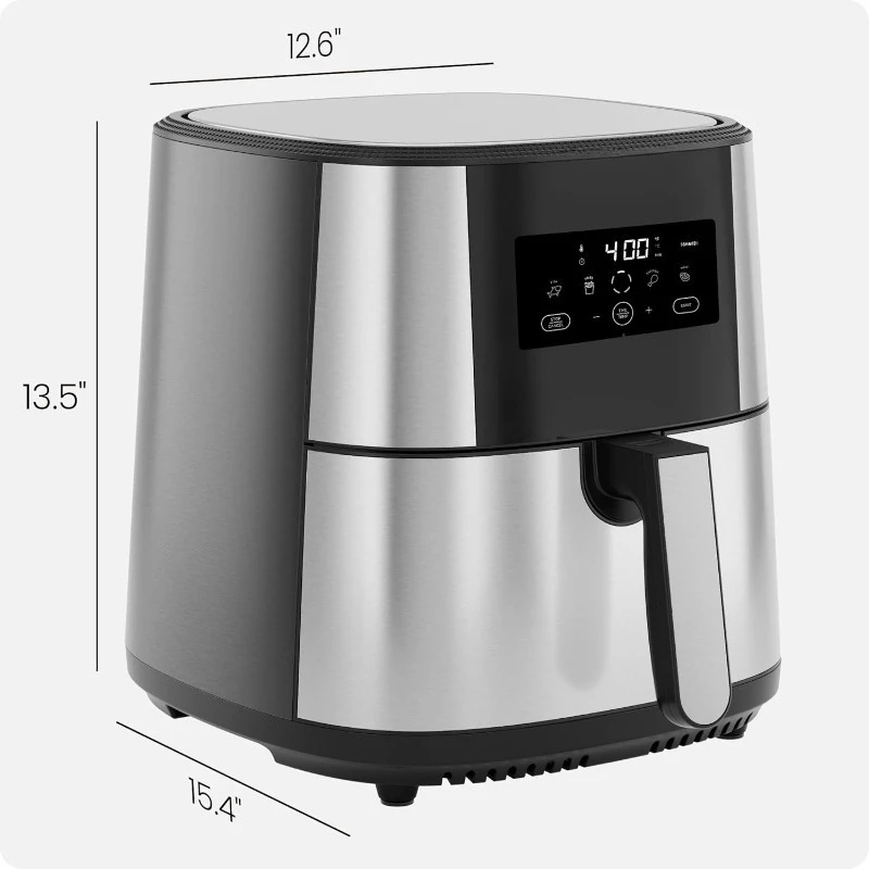 Touch Air Fryer, XL 8-Qt Family Size, One-Touch Digital Control Presets, French Fries, Chicken, Meat