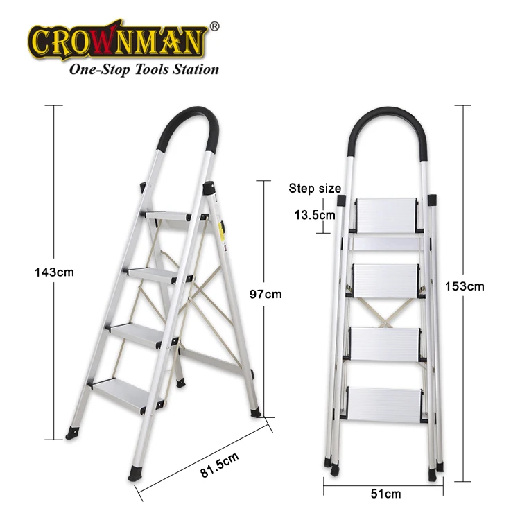Strumenti di decorazione Scala a 4 gradini per uso domestico Scala pieghevole in alluminio multiuso Scala in alluminio pieghevole a gradini larghi