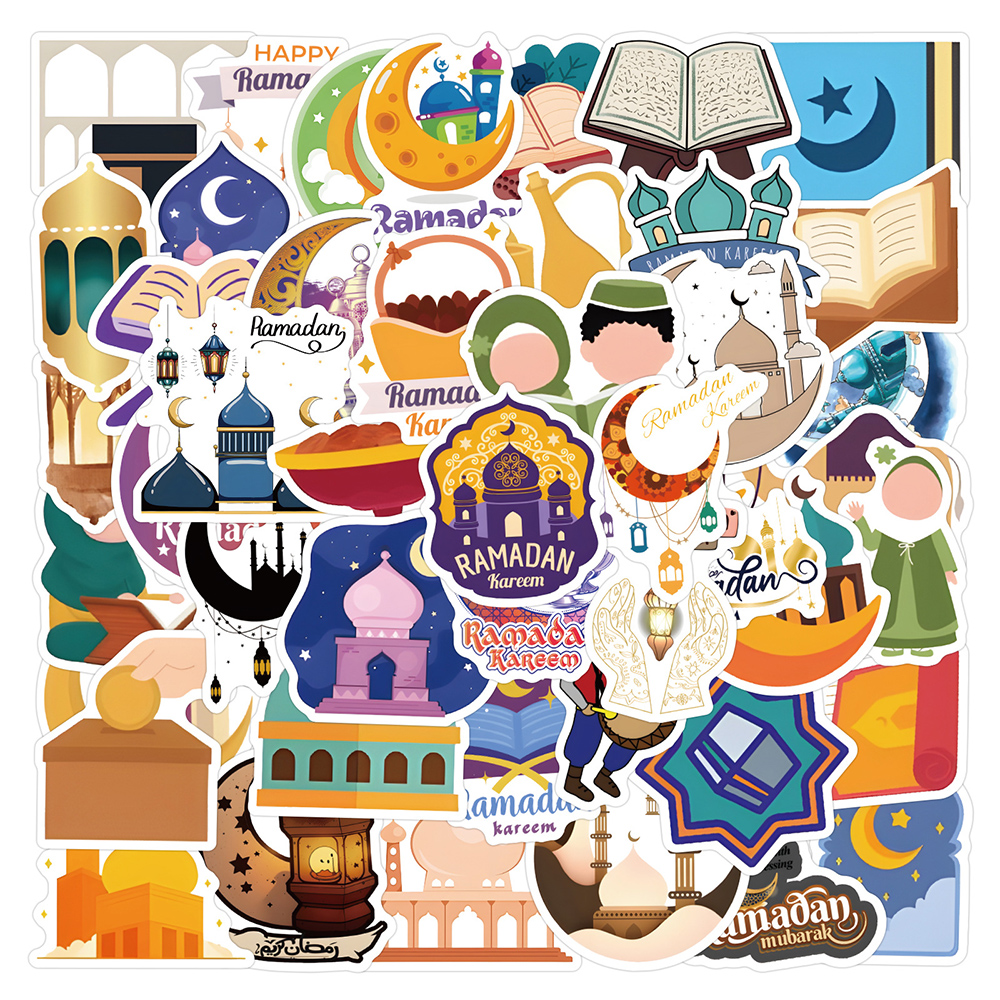 10/30/60/120pcs Ramadan Kareem Cartoon Stickers Islamic Holiday Graffiti Sticker DIY Phone Case Skateboard Notebook Decals Decor