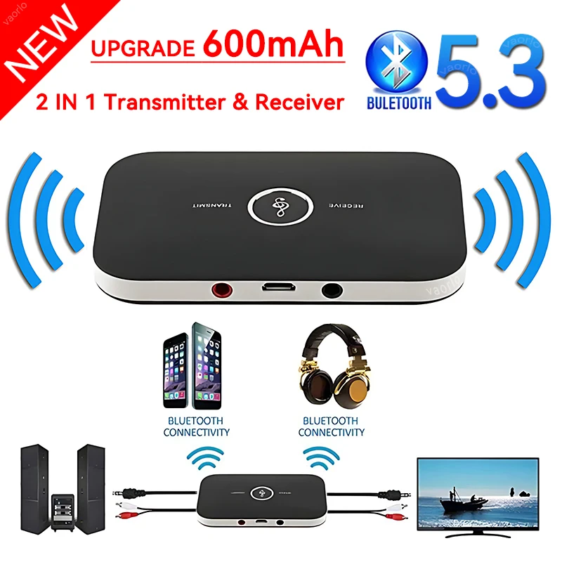 Receptor y transmisor de Audio con Bluetooth 5,3, adaptador inalámbrico de música con conector AUX de 3,5mm, RCA, Dongle USB, para coche, PC, TV y auriculares