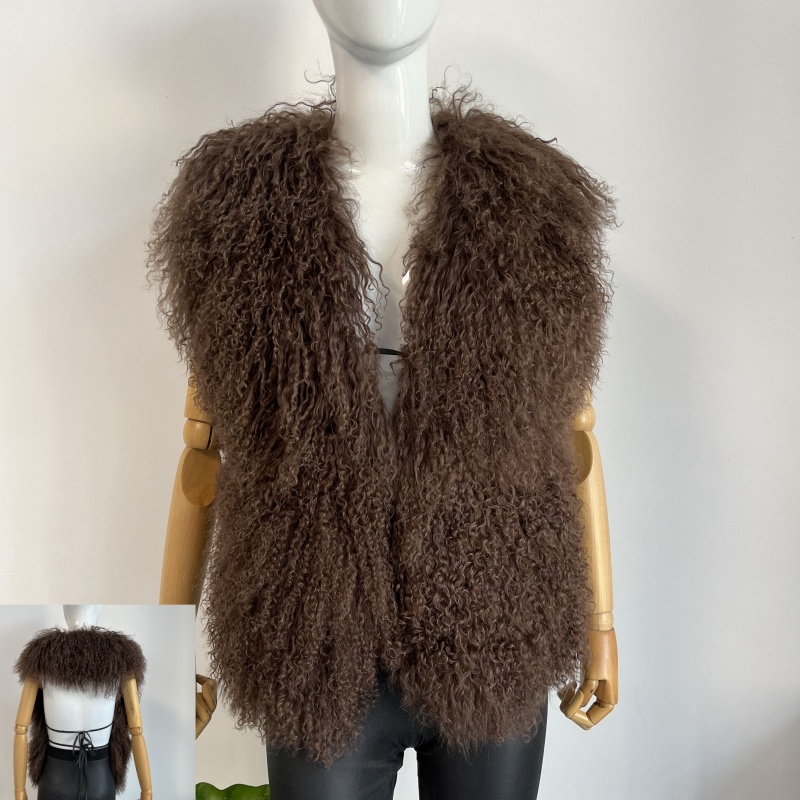 BEIZIRU vrouwen Pluizige Luxe Echte Mongoolse Bont Halter Vest Mouwloos Diepe V-hals Solid Top Bovenkleding