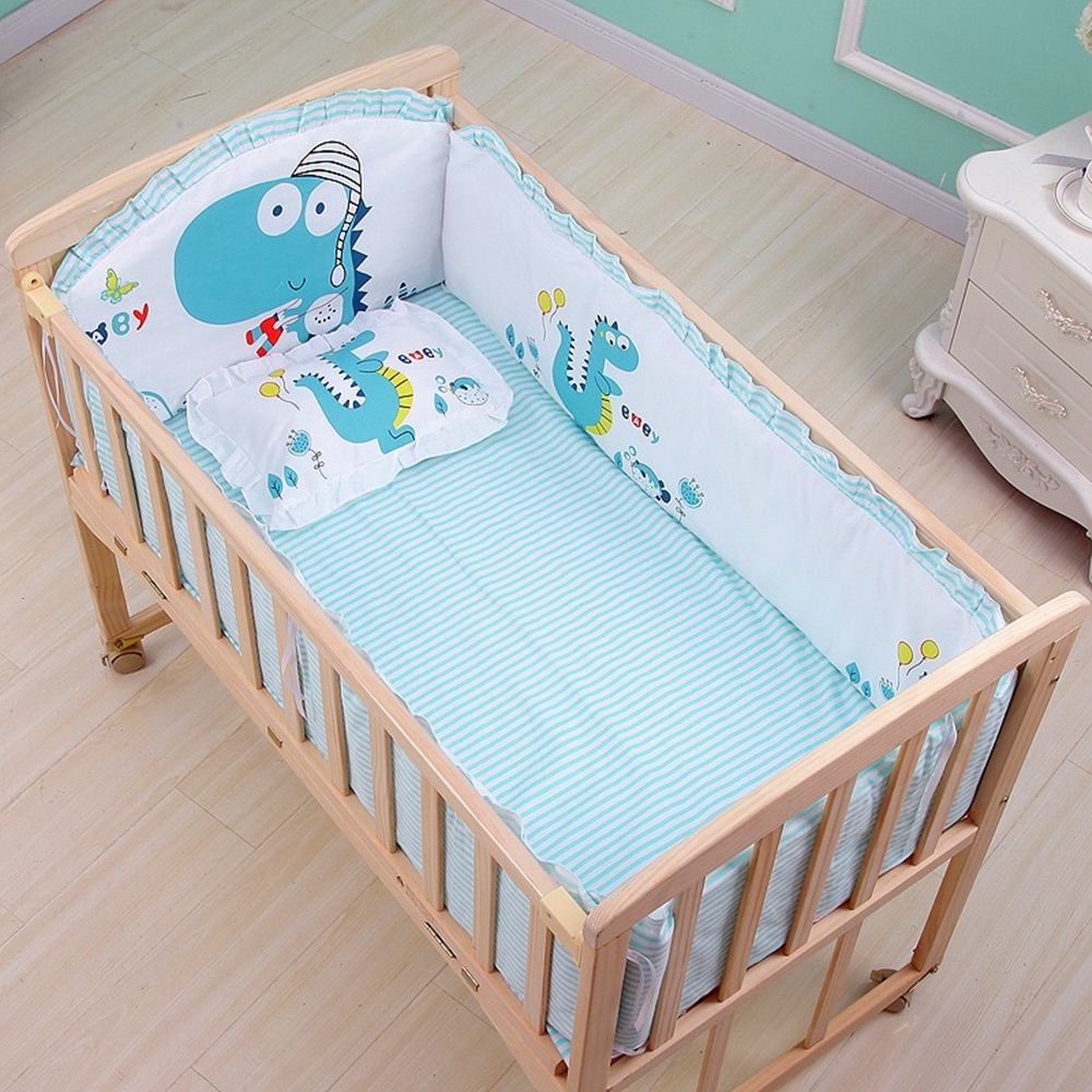Juego de cama de cuna de 6 uds para bebé, niño y niña, juego de parachoques para cuna, Protector de valla de cama de seguridad, incluye (4 parachoques + colchón + almohada)