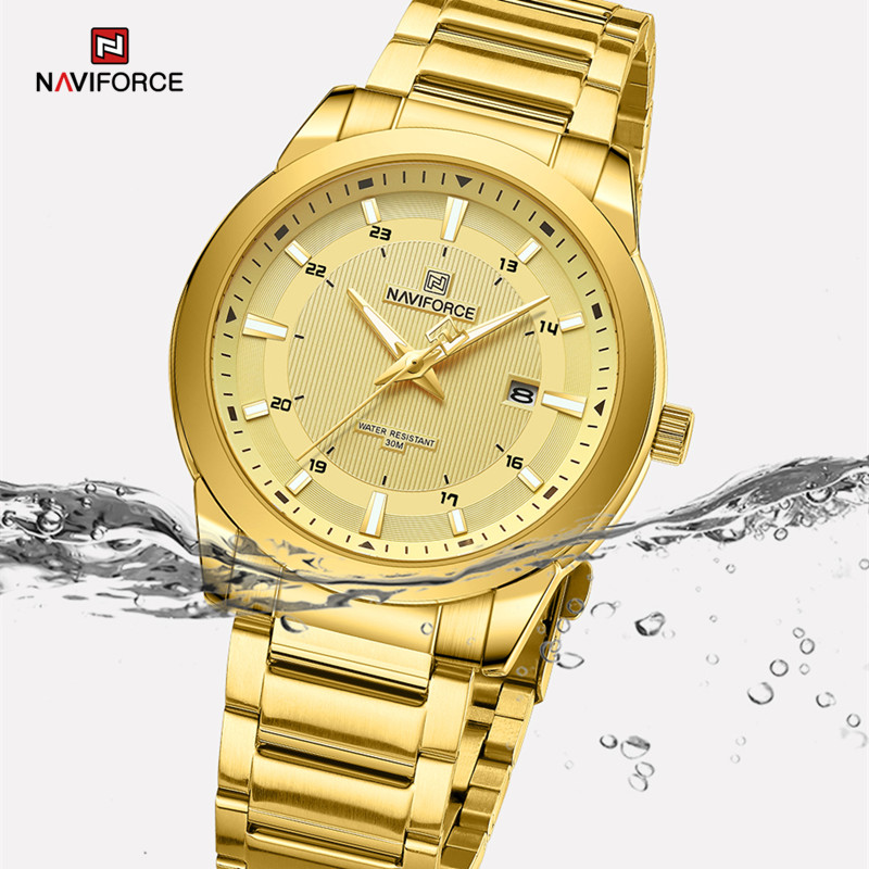 NAVIFORCE-relojes para hombre con correa de acero inoxidable, pulsera deportiva informal de cuarzo, resistente al agua, con fecha, 2024