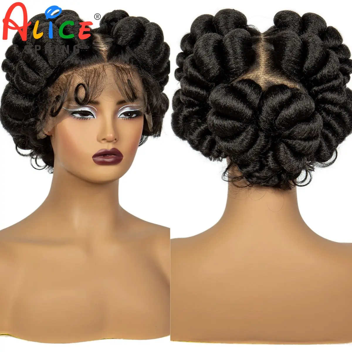 Pelucas trenzadas de encaje completo transparente de 6 pulgadas, pelucas cortas lindas hechas a mano Bantu de Color Natural, pelucas de encaje trenzado sintético, peluca con trenzas sin nudos