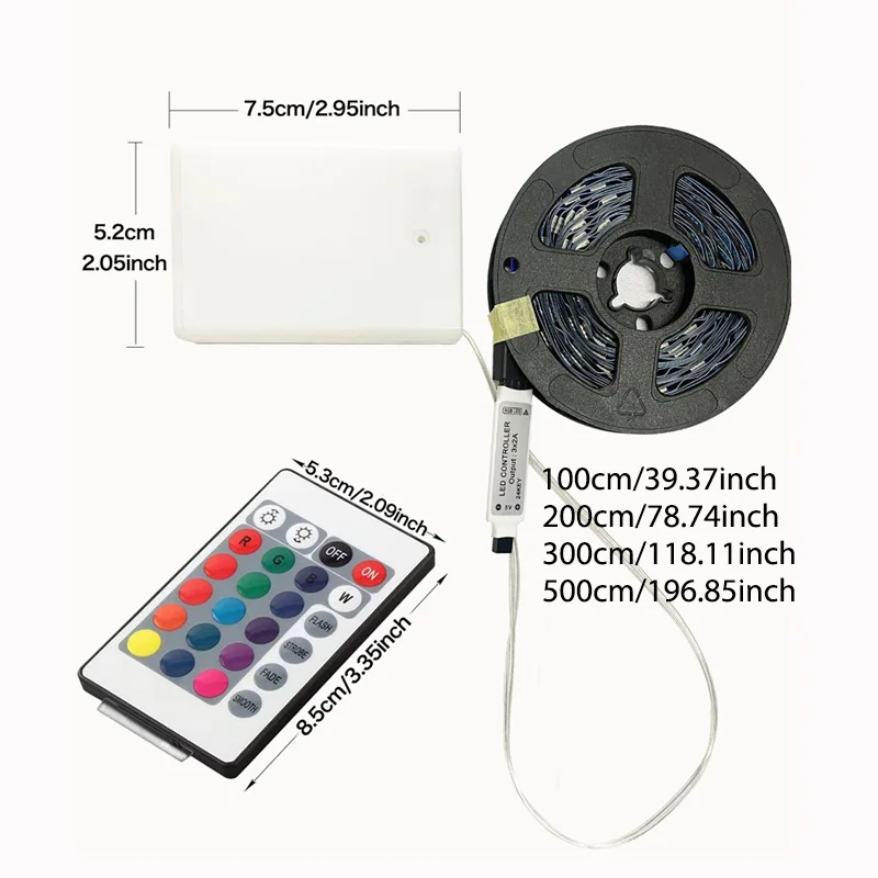 Tira de luz LED 3AA con enchufe USB 5V 5050 SMD lámpara de tira de color flexible, adecuada para tocador de habitación, computadora