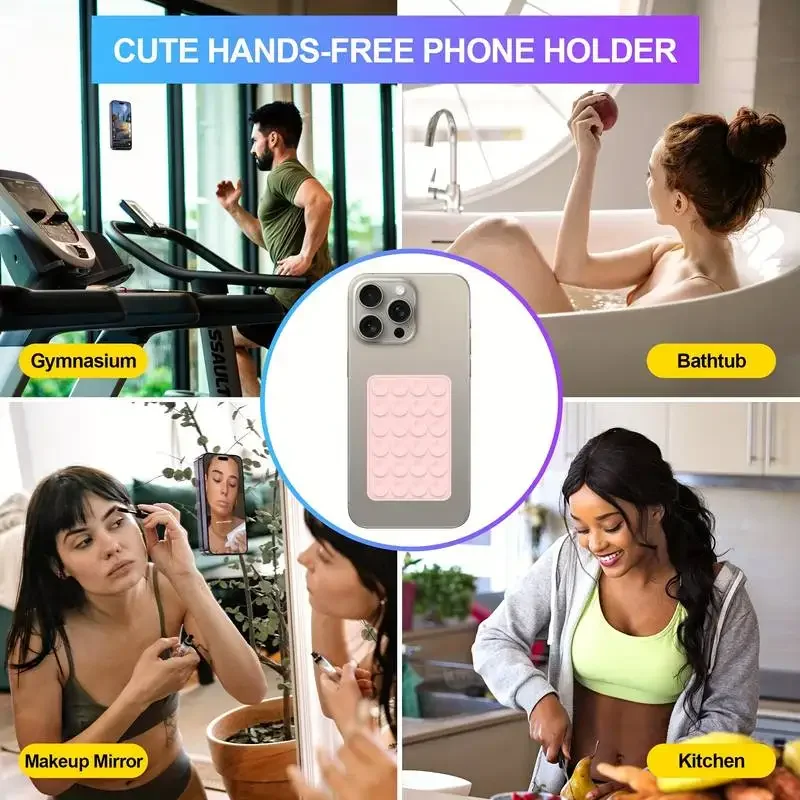 ซิลิโคนดูดที่วางโทรศัพท์ Mat ถ้วยดูดมัลติฟังก์ชั่น Wall Stand Square Anti-Slip Single-Sided Case Mount สติกเกอร์ด้านหลัง