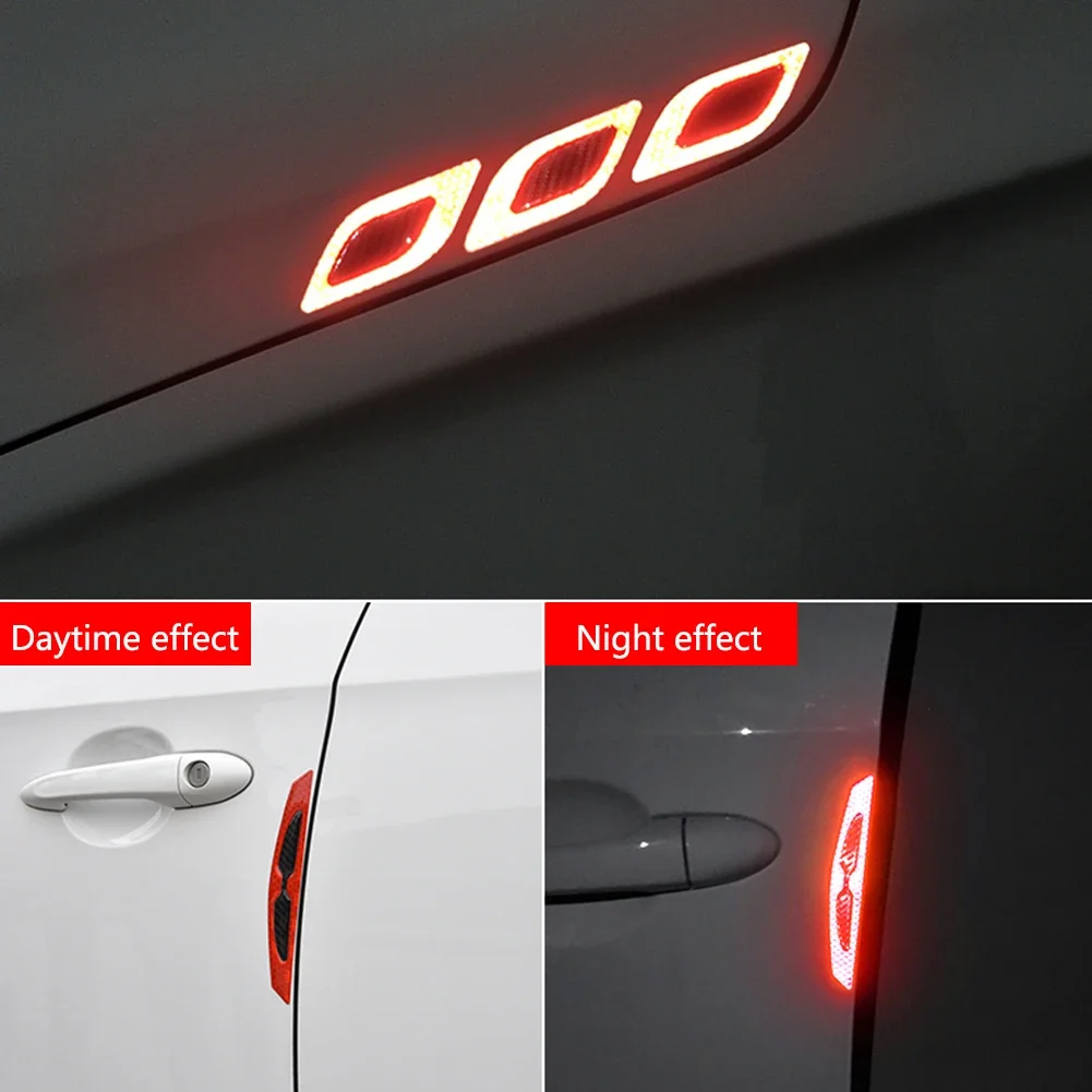 6 Stuks Auto 3d Reflecterende Koolstofvezel Sticker Mode Auto Styling Reflecterende Strips Nacht Veiligheidswaarschuwing Auto Exterieur Accessoires
