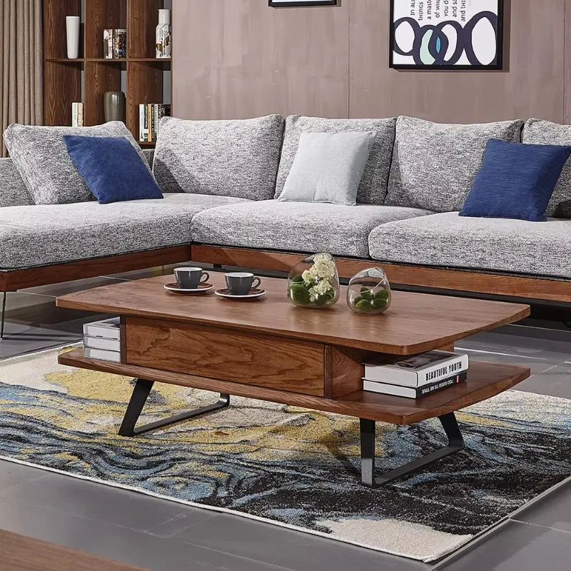 Design moderno marrom sofá modular de madeira maciça mesa de centro de madeira conjunto de sala de estar nórdica