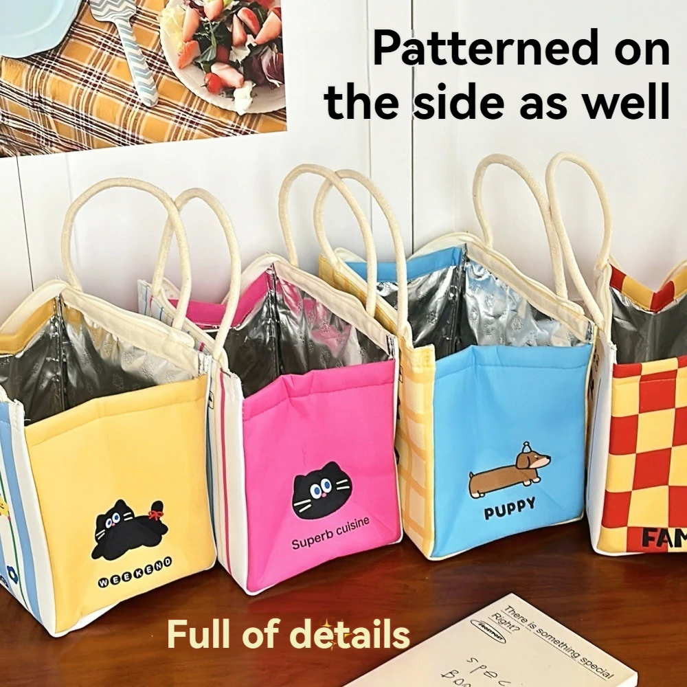 Borsa per il pranzo con gattino carino Borsa per il pranzo isolata in foglio di alluminio tenuto in mano per studenti Borsa per il pranzo di grande capacità