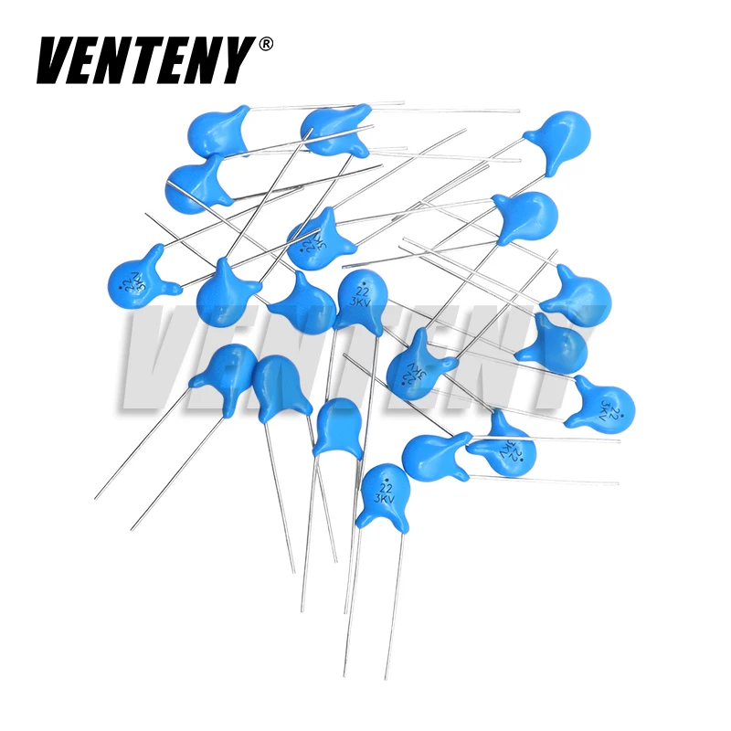 Condensador cerámico de alto voltaje, 20 piezas, 3KV, 5PF, 10PF, 15PF, 20PF, 22PF, 27PF, 30PF, 47PF, 56PF, 100PF, 220PF, 1NF, 2.2NF, 3.3NF, 4.7NF, 10NF