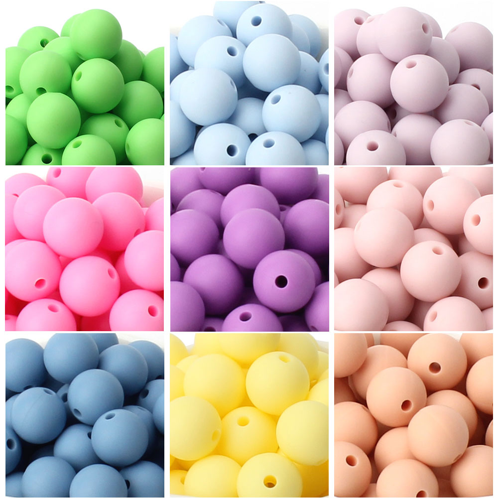 50 Uds. De cuentas de silicona de 12mm para bebé, sin BPA, cuentas redondas para bebé, mordedor, bola de perlas para dentición, grado alimenticio para collar, cadena de chupete, juguetes