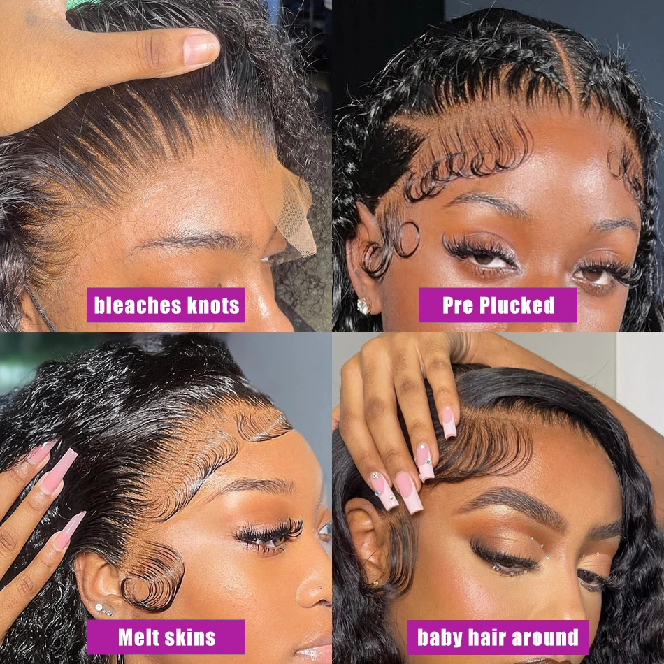 女性のための目に見えないHDレースの人間の髪の毛、深い波、フルキャップ、聖母の髪、プスキン、事前に摘み取られた、13x6、13x4