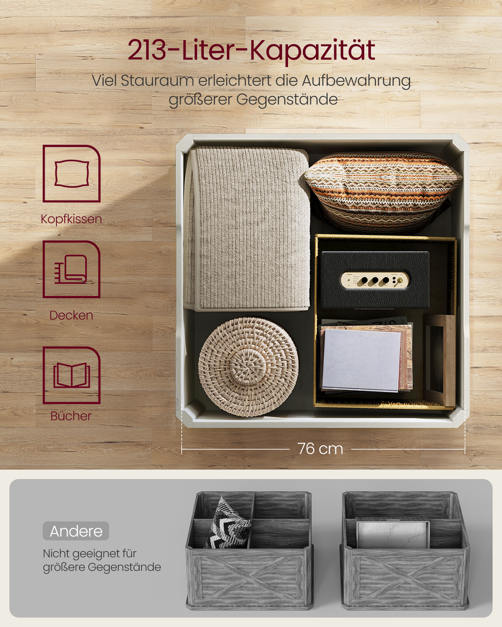 VASAGLE salontafel, met dubbelzijdige opklapbare hoezen, opbergruimte in het landhuis